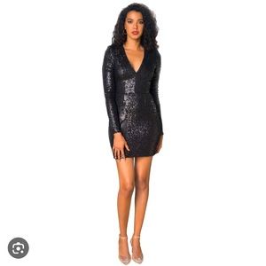 Dress the Population Black Sequin long sleeve dress
